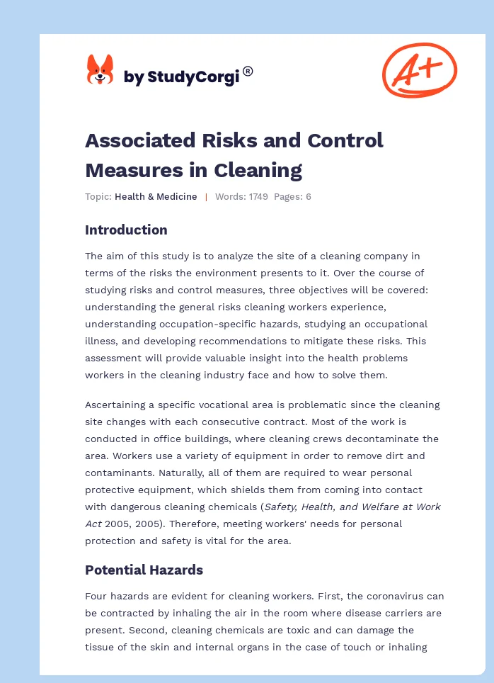 Associated Risks and Control Measures in Cleaning. Page 1