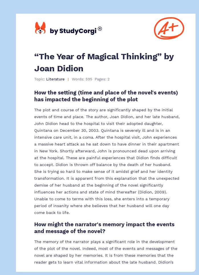 “The Year of Magical Thinking” by Joan Didion. Page 1
