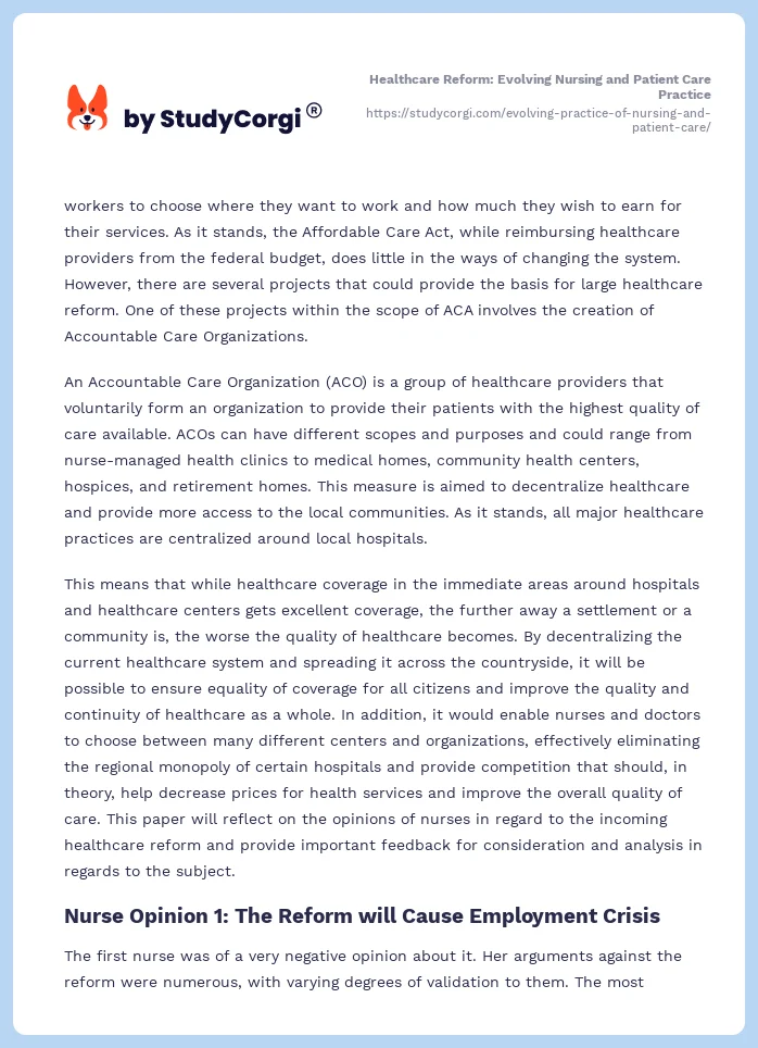 Healthcare Reform: Evolving Nursing and Patient Care Practice. Page 2