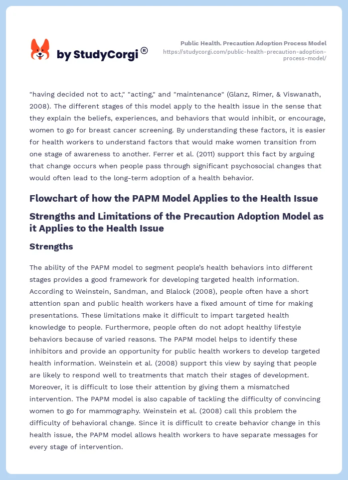 Public Health. Precaution Adoption Process Model. Page 2