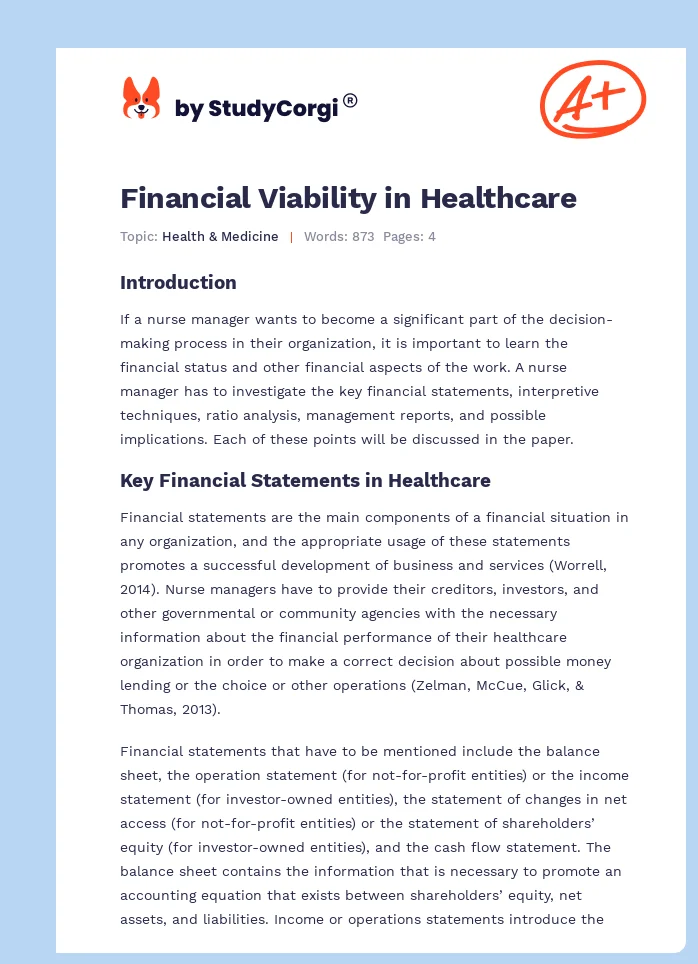 Financial Viability in Healthcare. Page 1