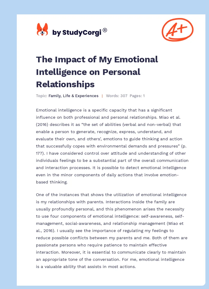 The Impact of My Emotional Intelligence on Personal Relationships. Page 1