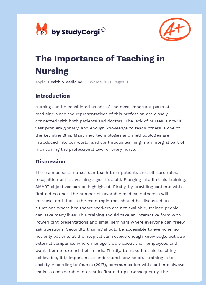 The Importance of Teaching in Nursing. Page 1