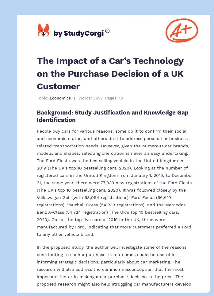 The Impact of a Car’s Technology on the Purchase Decision of a UK Customer. Page 1