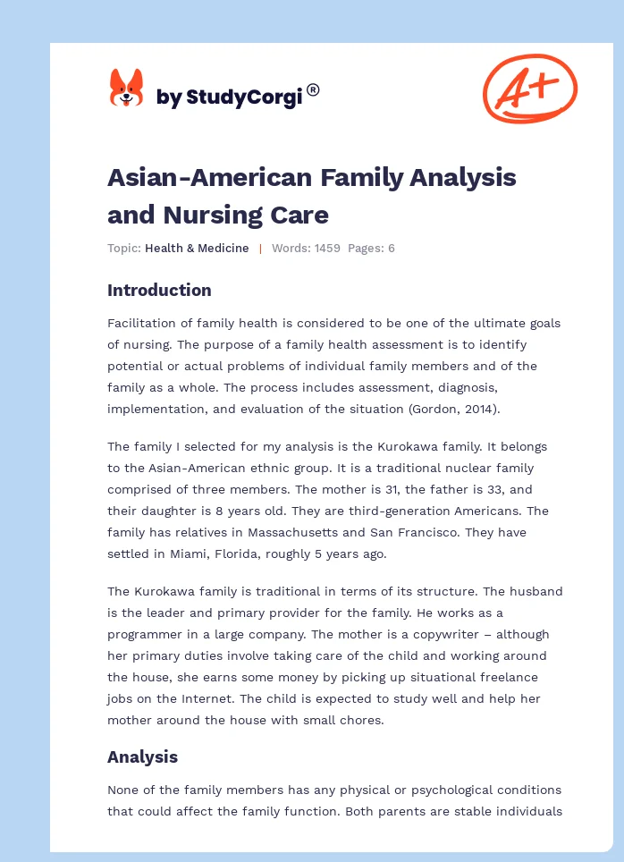 Asian-American Family Analysis and Nursing Care. Page 1