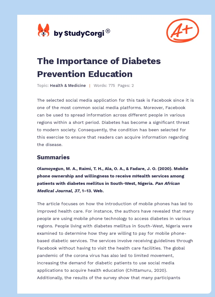 The Importance of Diabetes Prevention Education. Page 1