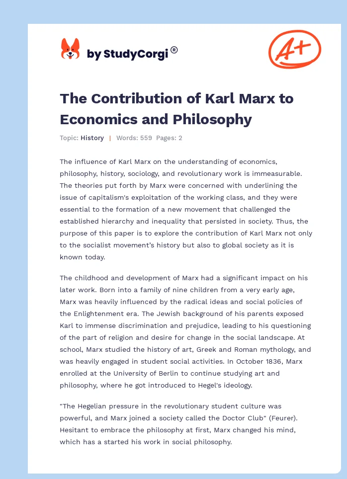 The Contribution of Karl Marx to Economics and Philosophy. Page 1