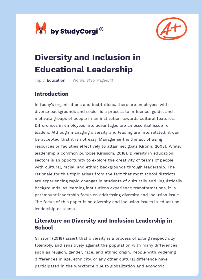 Diversity and Inclusion in Educational Leadership. Page 1