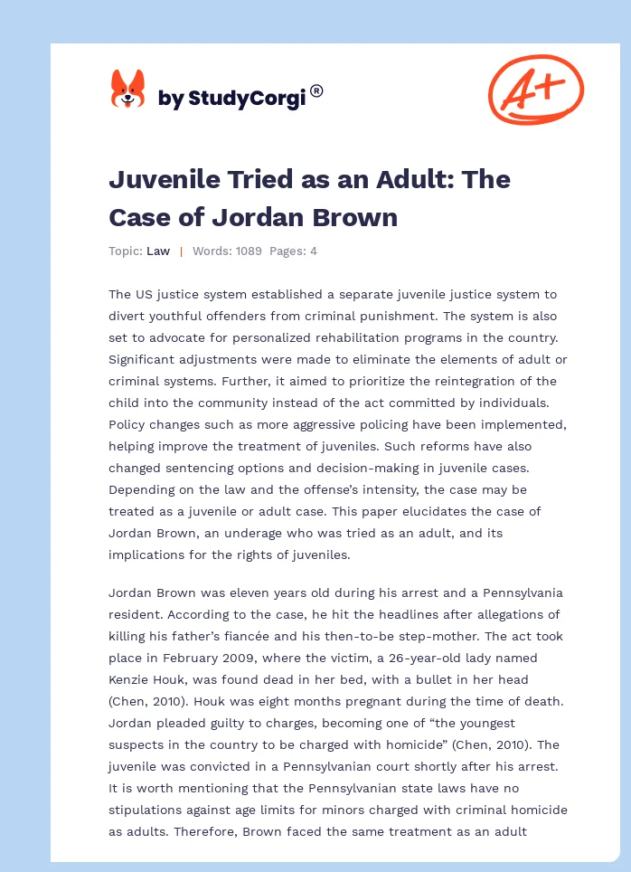 Juvenile Tried as an Adult: The Case of Jordan Brown. Page 1