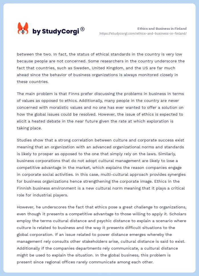 Ethics and Business in Finland. Page 2