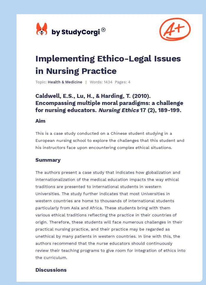 Implementing Ethico-Legal Issues in Nursing Practice. Page 1