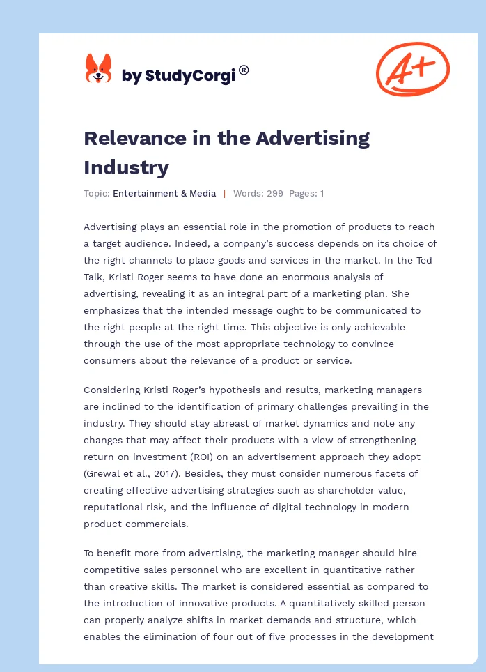 Relevance in the Advertising Industry. Page 1