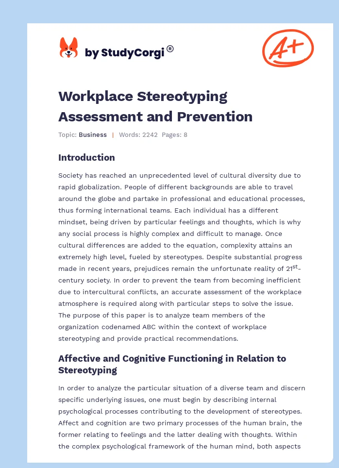 Workplace Stereotyping Assessment and Prevention. Page 1