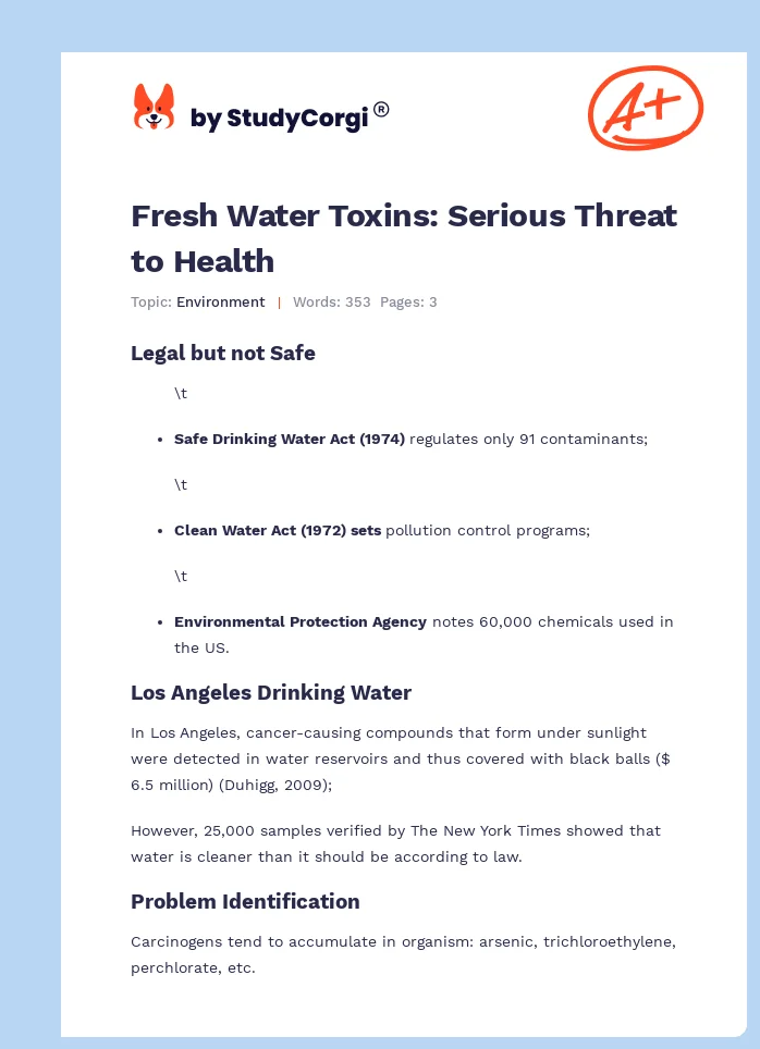 Fresh Water Toxins: Serious Threat to Health. Page 1