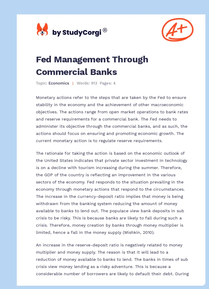 Fed Management Through Commercial Banks. Page 1