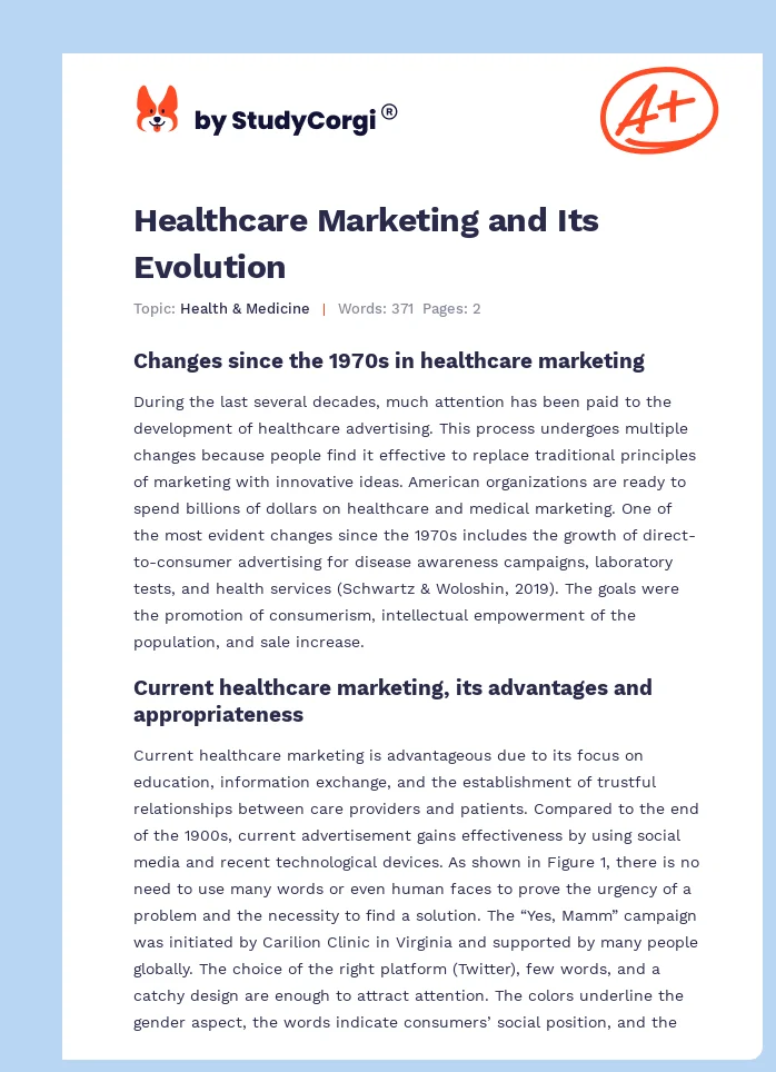 Healthcare Marketing and Its Evolution. Page 1