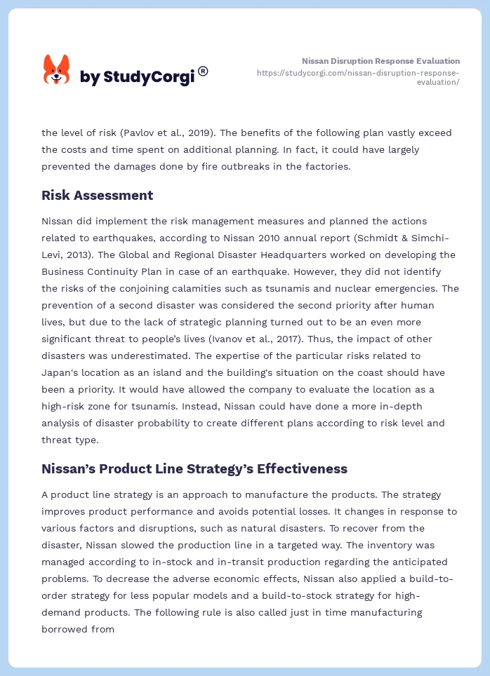 Nissan Disruption Response Evaluation. Page 2
