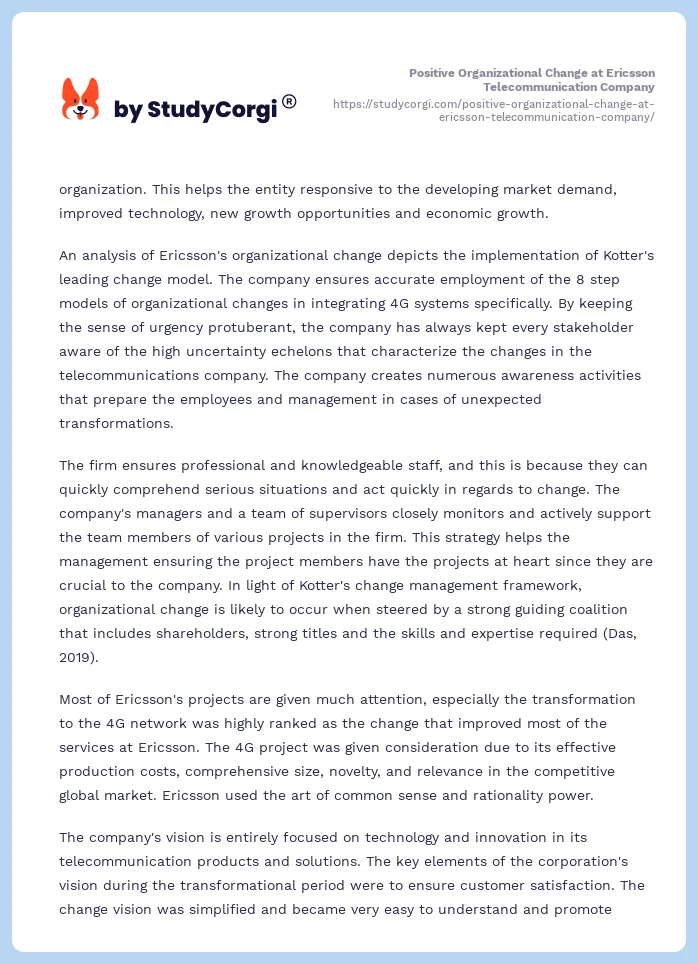 Positive Organizational Change at Ericsson Telecommunication Company. Page 2