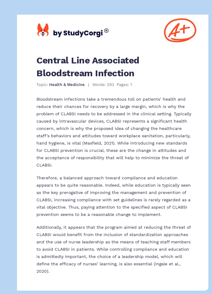 Central Line Associated Bloodstream Infection. Page 1