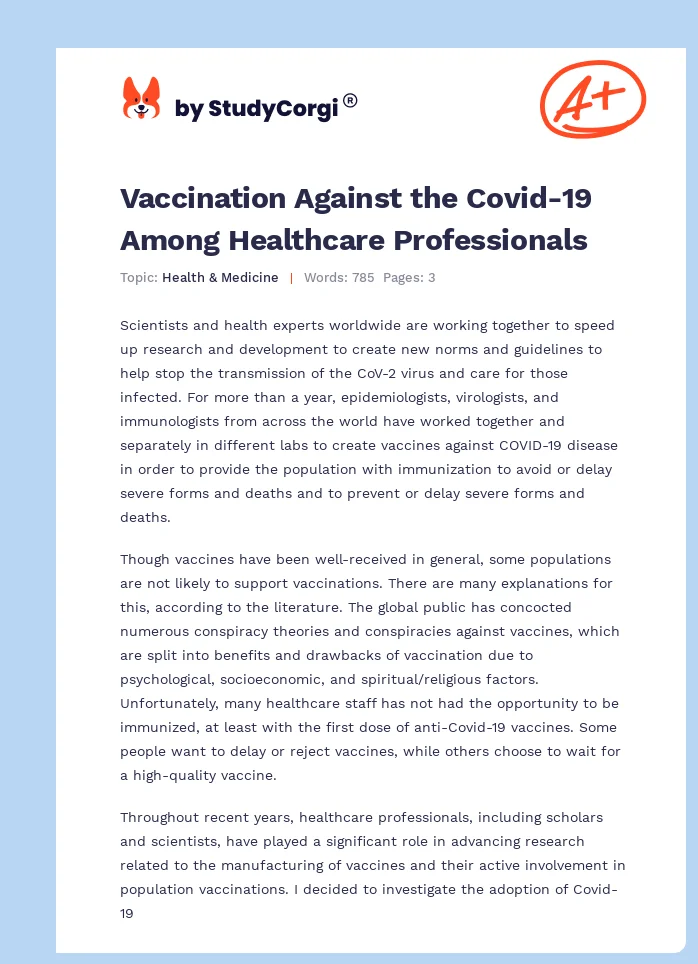 Vaccination Against the Covid-19 Among Healthcare Professionals. Page 1