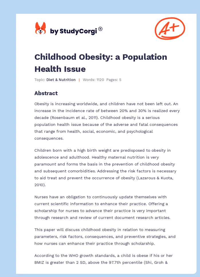 Childhood Obesity: a Population Health Issue. Page 1