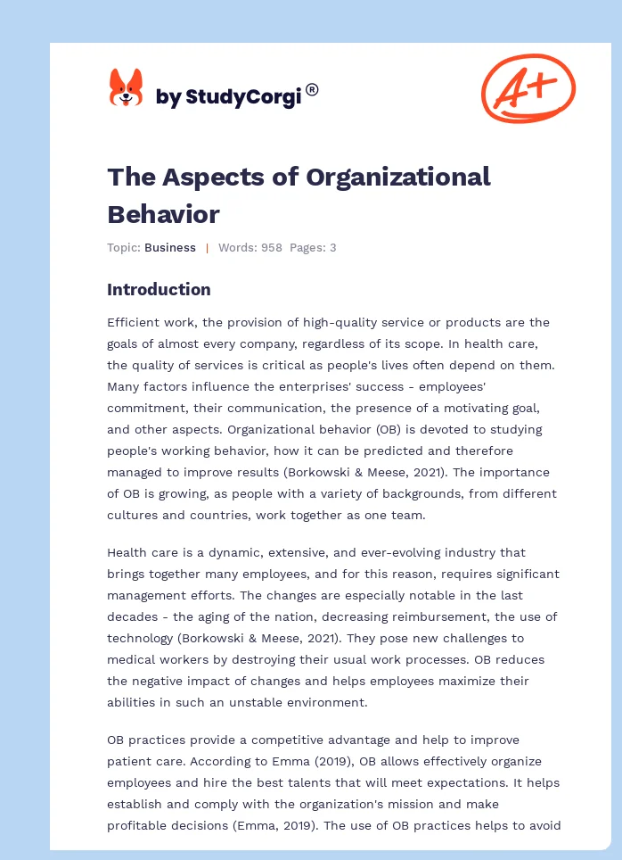 The Aspects of Organizational Behavior. Page 1