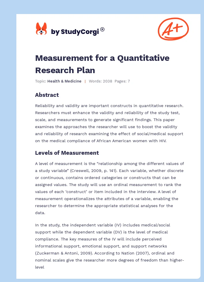 Measurement for a Quantitative Research Plan. Page 1