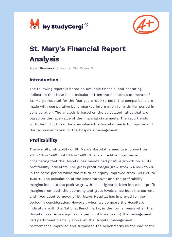 St. Mary's Financial Report Analysis. Page 1