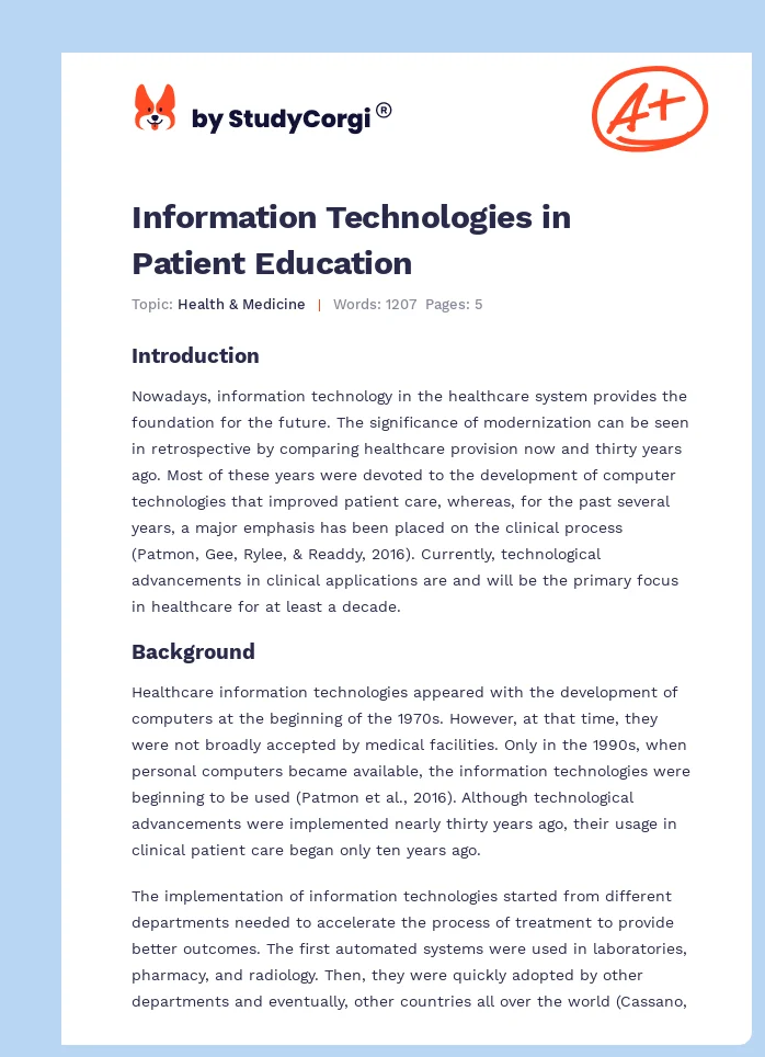 Information Technologies in Patient Education. Page 1