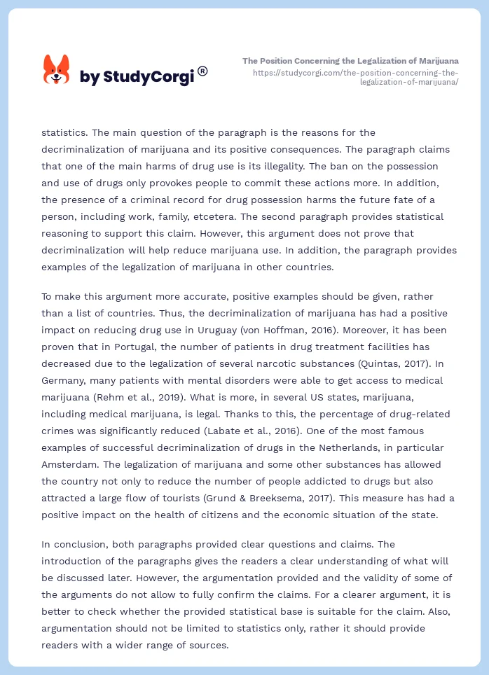 The Position Concerning the Legalization of Marijuana. Page 2