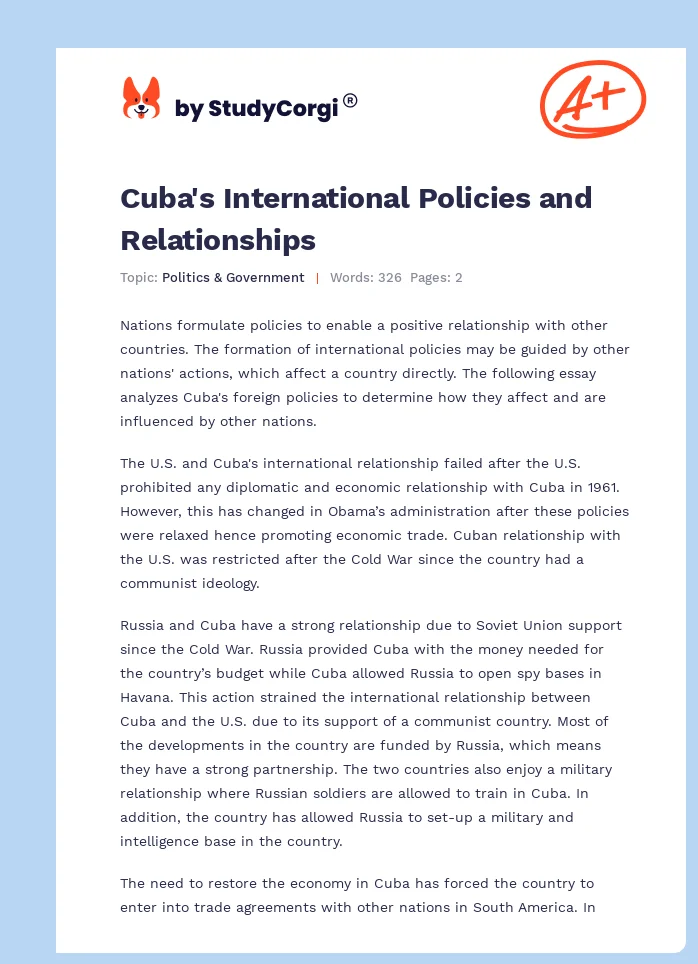 Cuba's International Policies and Relationships. Page 1
