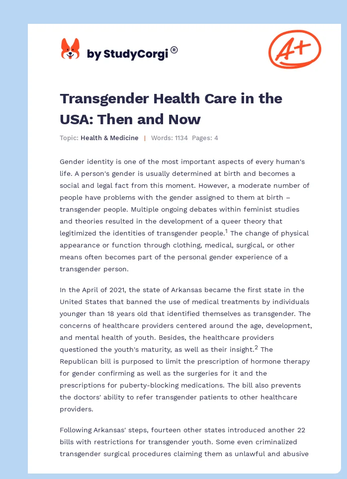 Transgender Health Care in the USA: Then and Now. Page 1