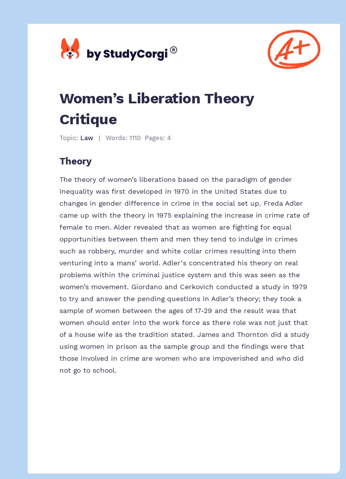 Women’s Liberation Theory Critique. Page 1