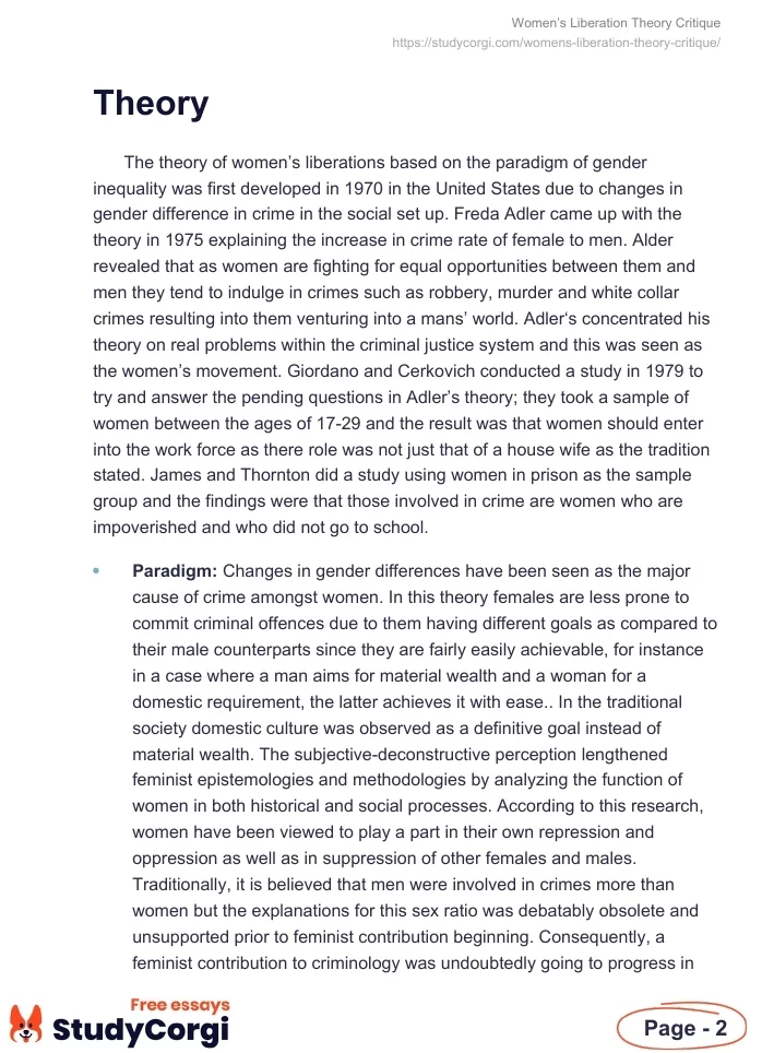 Women’s Liberation Theory Critique. Page 2