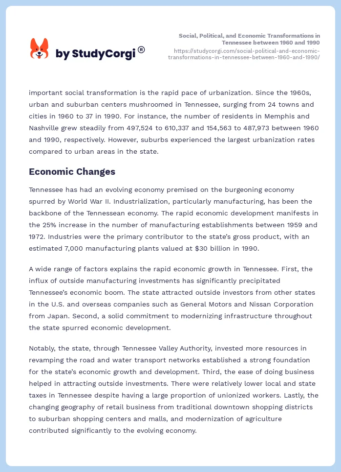 Social, Political, and Economic Transformations in Tennessee between 1960 and 1990. Page 2