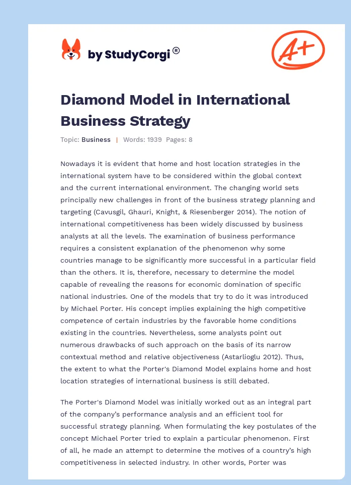 Diamond Model in International Business Strategy. Page 1