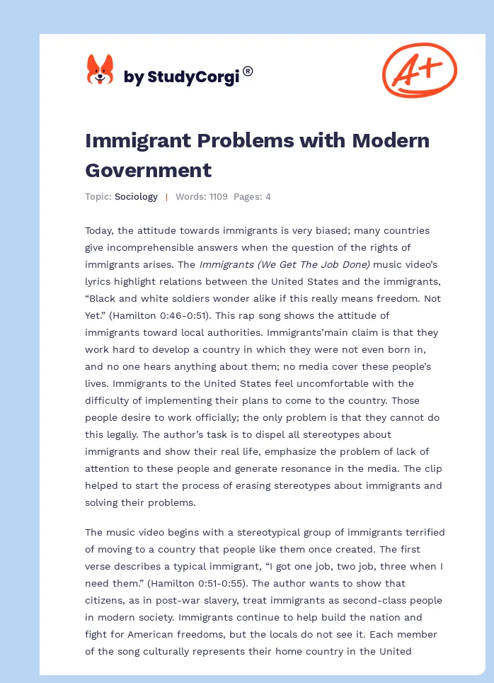 Immigrant Problems with Modern Government. Page 1