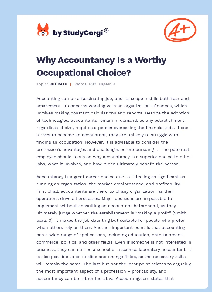 Why Accountancy Is a Worthy Occupational Choice?. Page 1