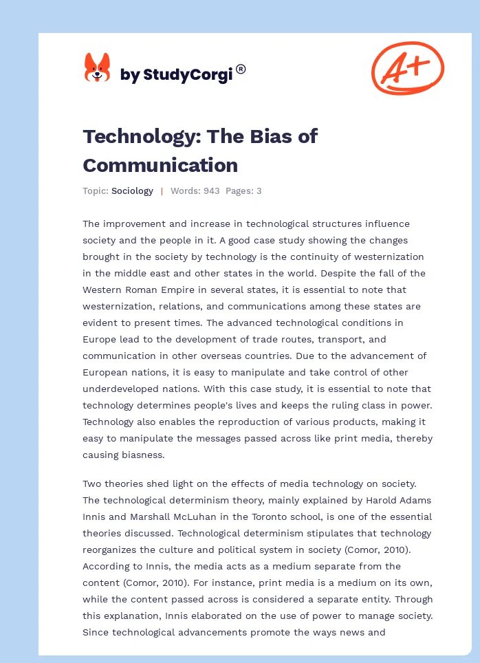 Technology: The Bias of Communication. Page 1
