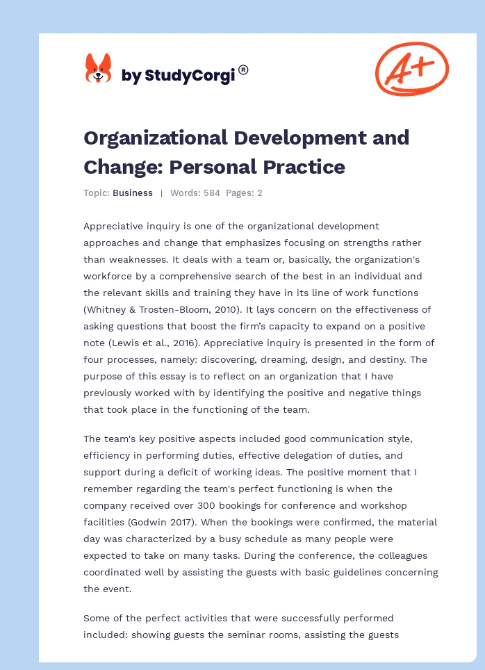 Organizational Development and Change: Personal Practice. Page 1