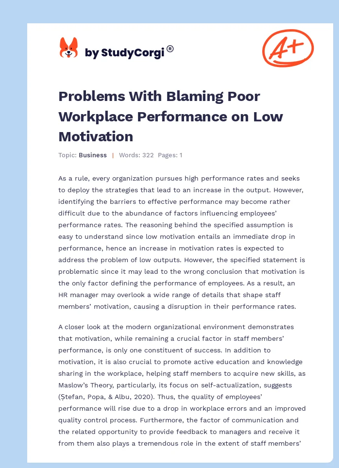 Problems With Blaming Poor Workplace Performance on Low Motivation. Page 1