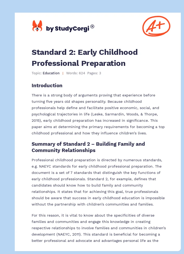 Standard 2: Early Childhood Professional Preparation. Page 1