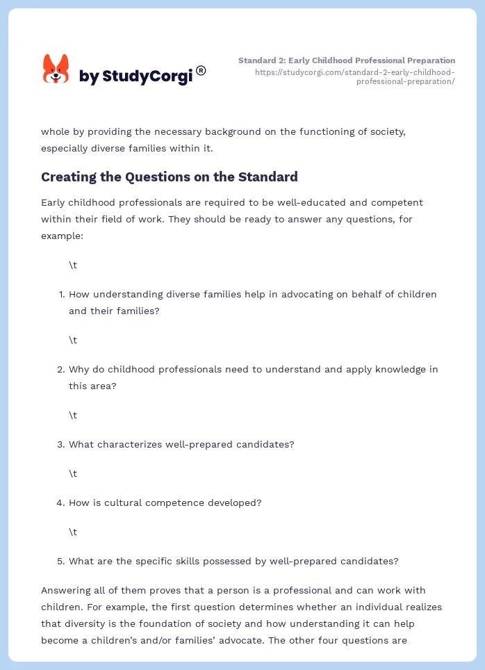 Standard 2: Early Childhood Professional Preparation. Page 2