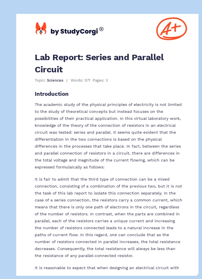 Lab Report: Series and Parallel Circuit. Page 1