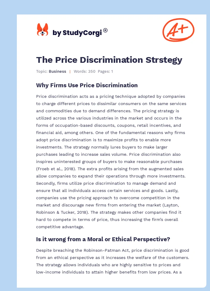 The Price Discrimination Strstegy. Page 1