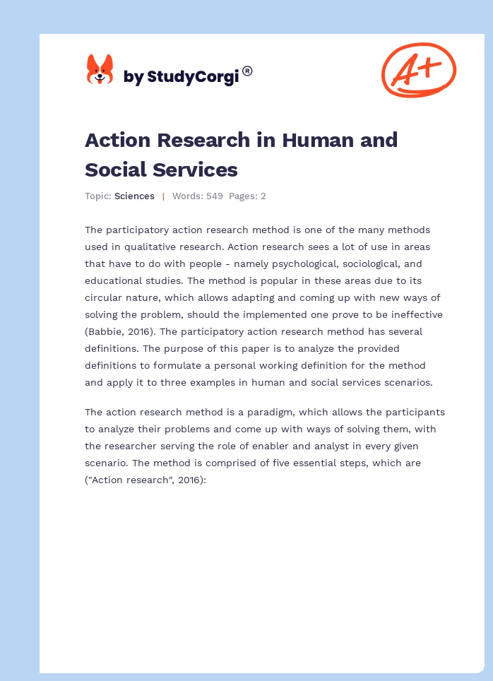 Action Research in Human and Social Services. Page 1
