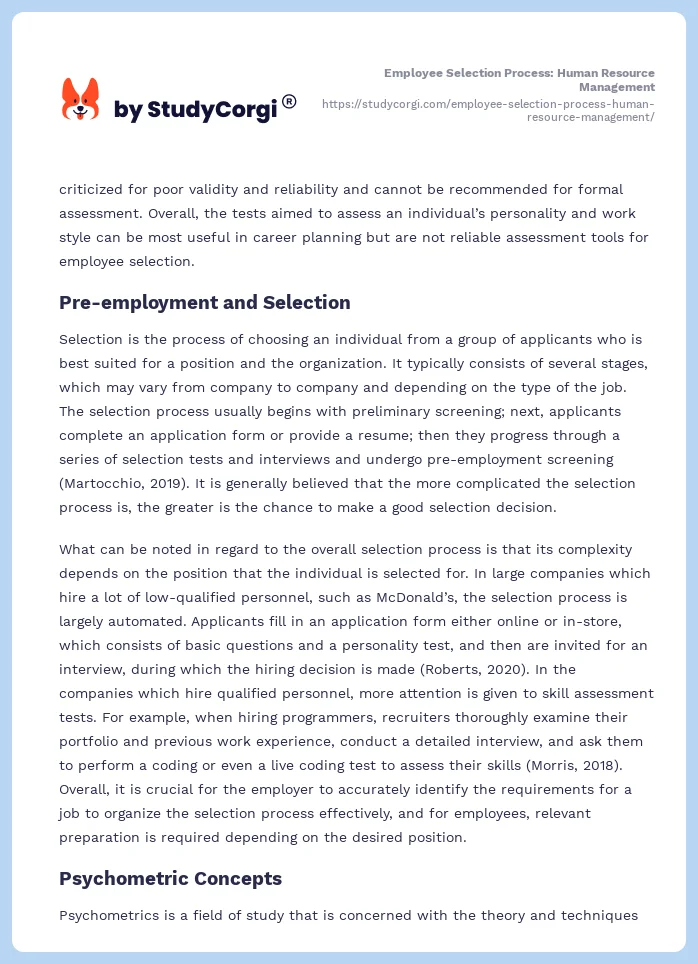 Employee Selection Process: Human Resource Management. Page 2
