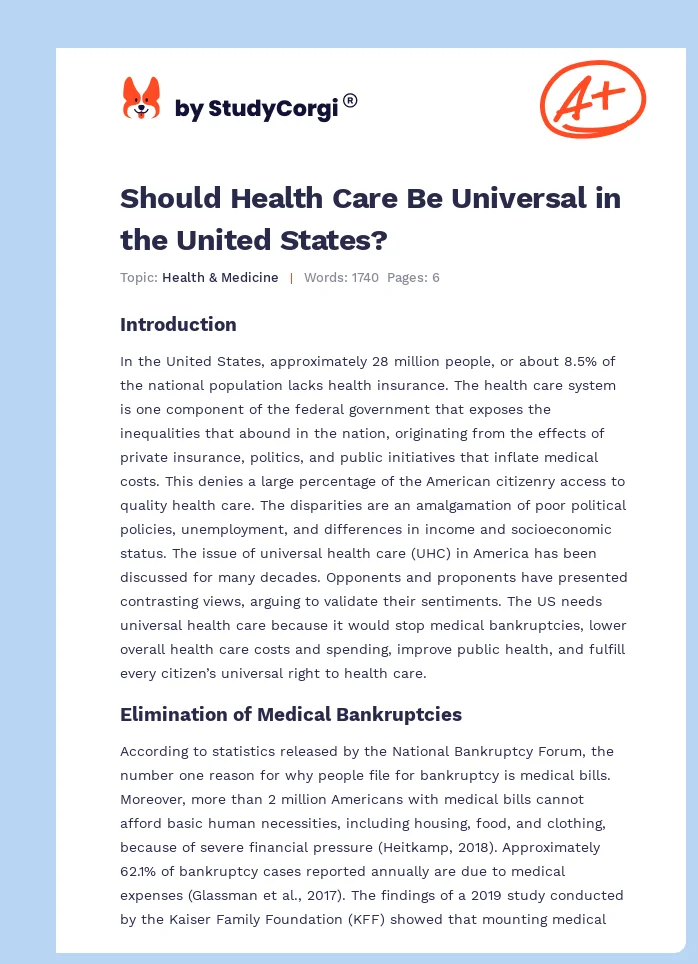 Should Health Care Be Universal in the United States?. Page 1