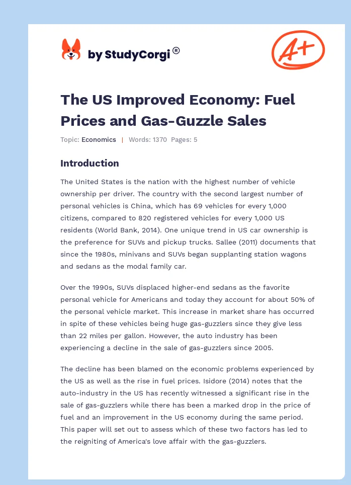 The US Improved Economy: Fuel Prices and Gas-Guzzle Sales. Page 1