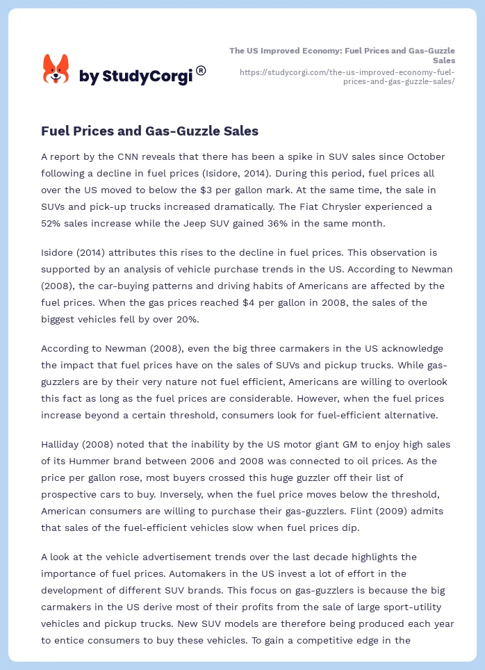 The US Improved Economy: Fuel Prices and Gas-Guzzle Sales. Page 2